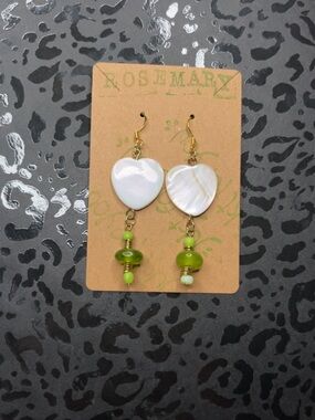 Rosemary Shell Heart Drop Earrings with Lime Beads